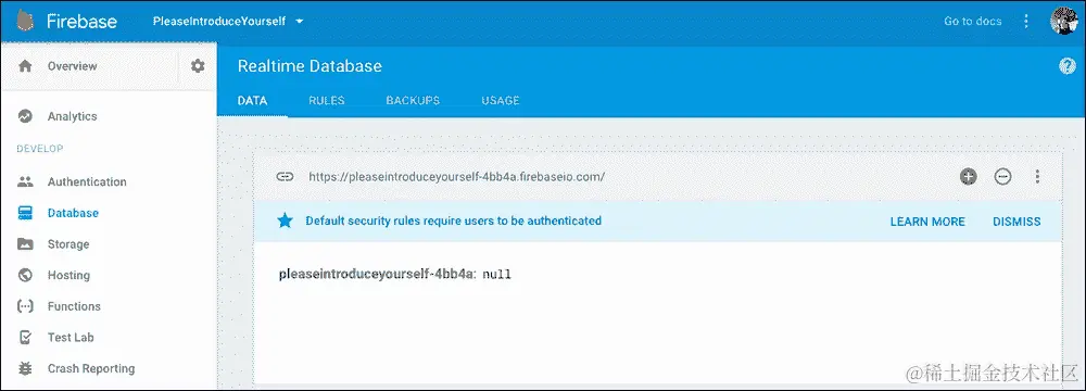 向 Firebase 应用程序数据库添加第一个条目