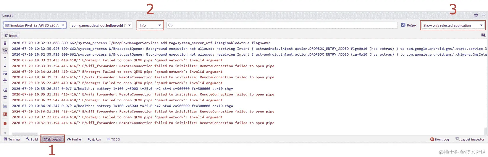 图 2.1 - Logcat 标签