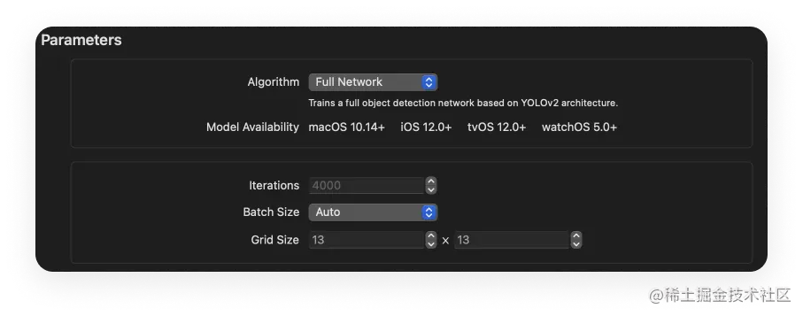 Some of the training parameters we can account for include Iterations, Batch Size, and Grid Size