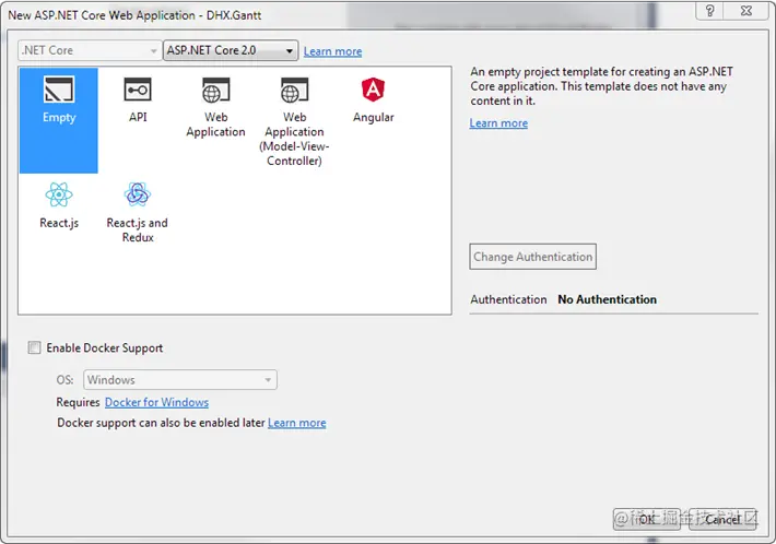 dhtmlxGantt与ASP.NET Core 2创建项目