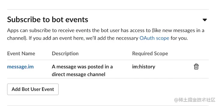 Subscribe Bot Events Slack