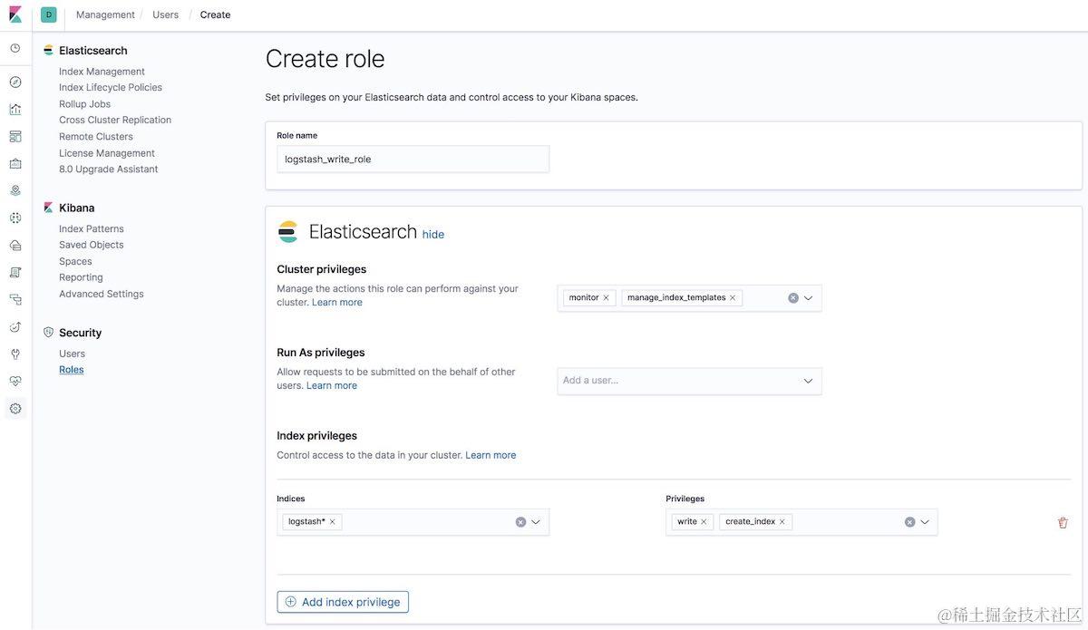 创建 logstash_write_role