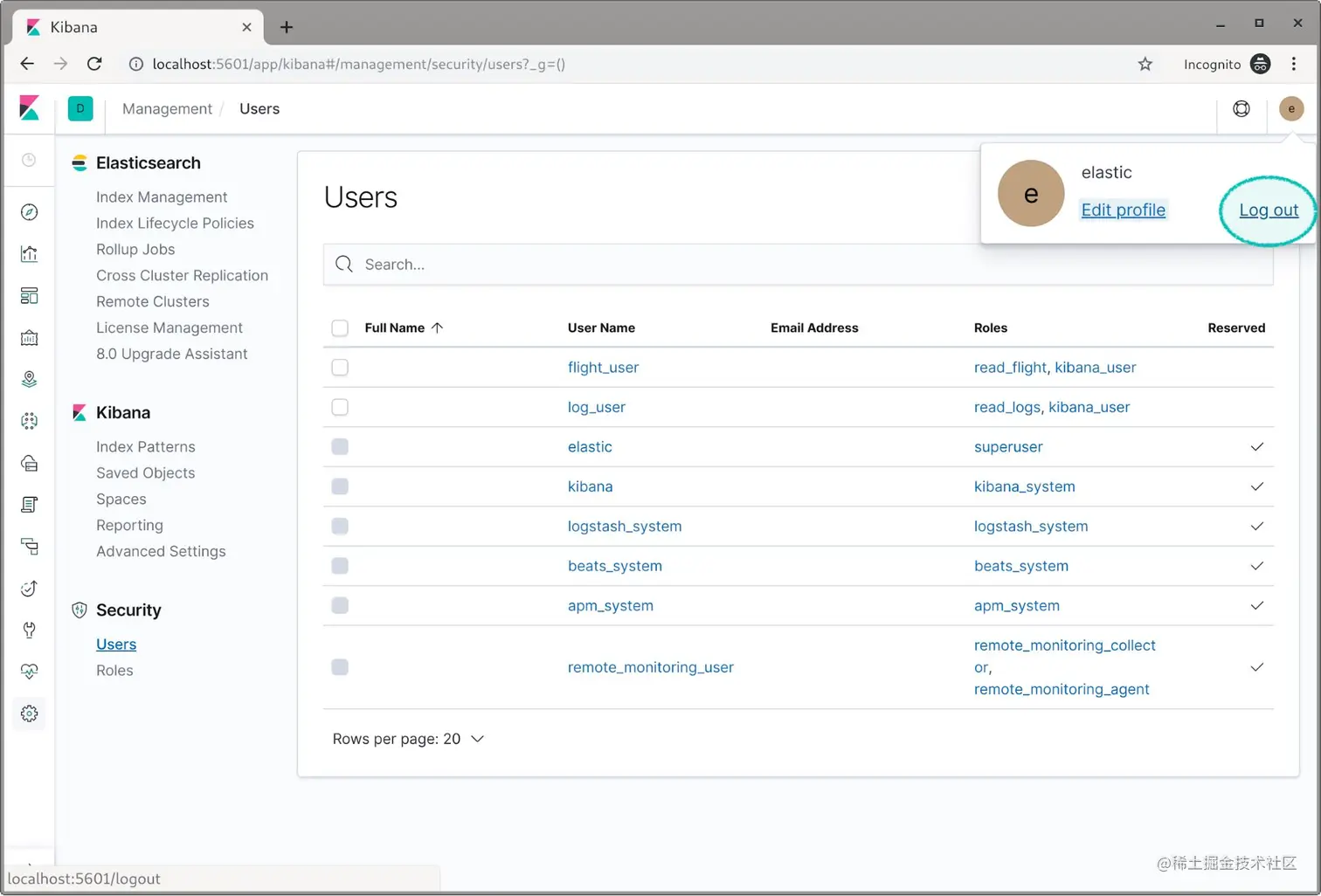 将 elastic 用户退出登录