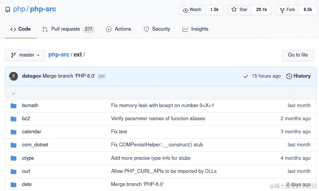 图 4.1-在 GitHub 上看到的 PHP 核心扩展