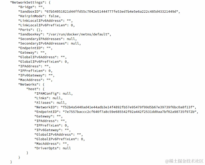 图 6.18：hostnet1 容器的 docker inspect 输出