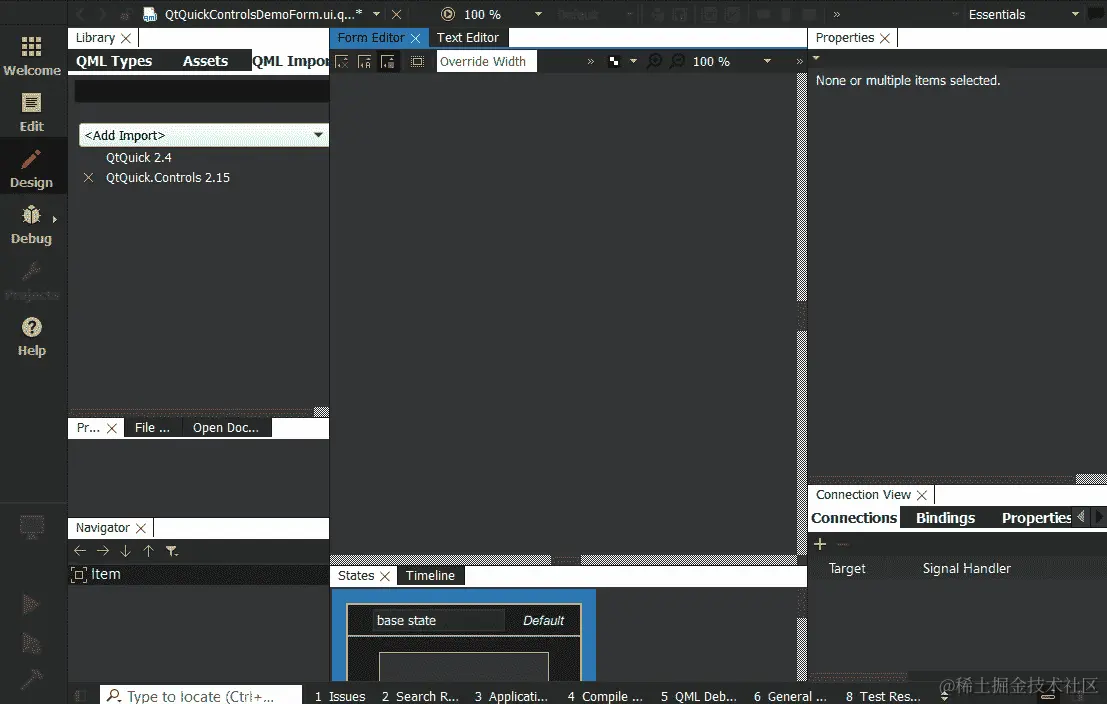图 4.14 - Qt Quick Designer 显示了 QML 模块导入选项