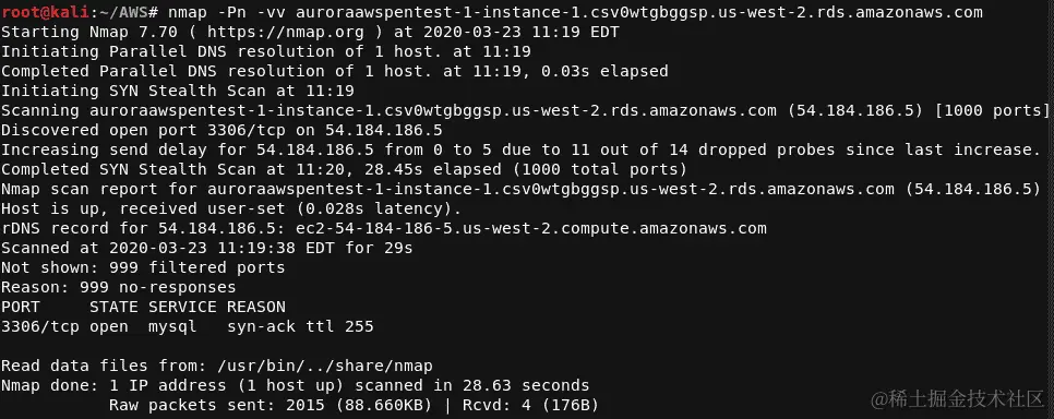 图 6.6 – 扫描 Aurora 并发现端口 3306