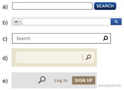 5 个显示近年来按钮和图标变化的搜索工具示例