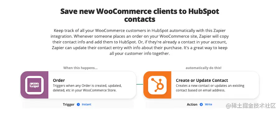 Zap for saving new WooCommerce clients to HubSpot contacts.