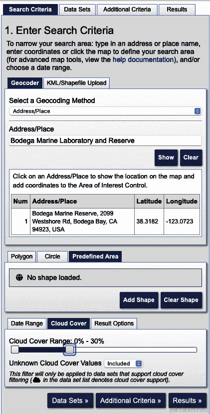 搜索感兴趣区域的卫星图像