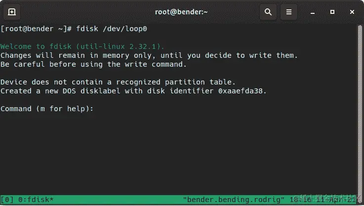 图 12.3 - fdisk 在/dev/loop0 上执行