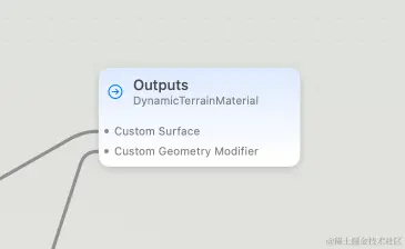 A screenshot showing the Shader Graph output node with pins for the two types of outputs a material can have: surface shaders and geometry modifiers.