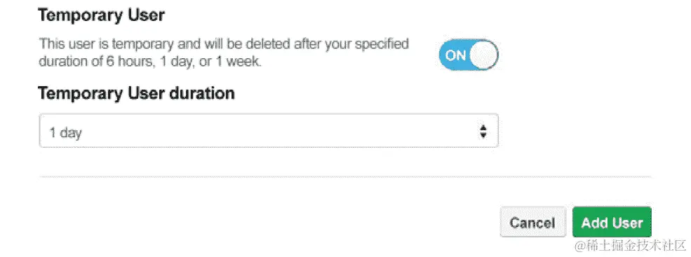 图 3.20：在添加新用户窗口中的临时用户选项