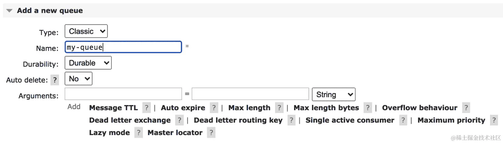 图 15.6 - RabbitMQ 管理控制台队列创建
