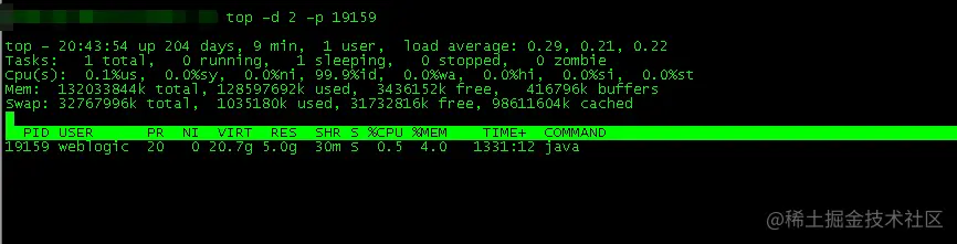 top -d 2 -p jvm进程ID