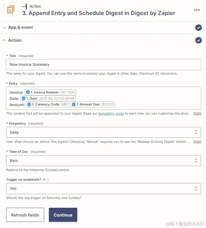 图 9.11 - ﻿自定义“每日频率”字段选项的附加记录和计划摘要动作事件概览