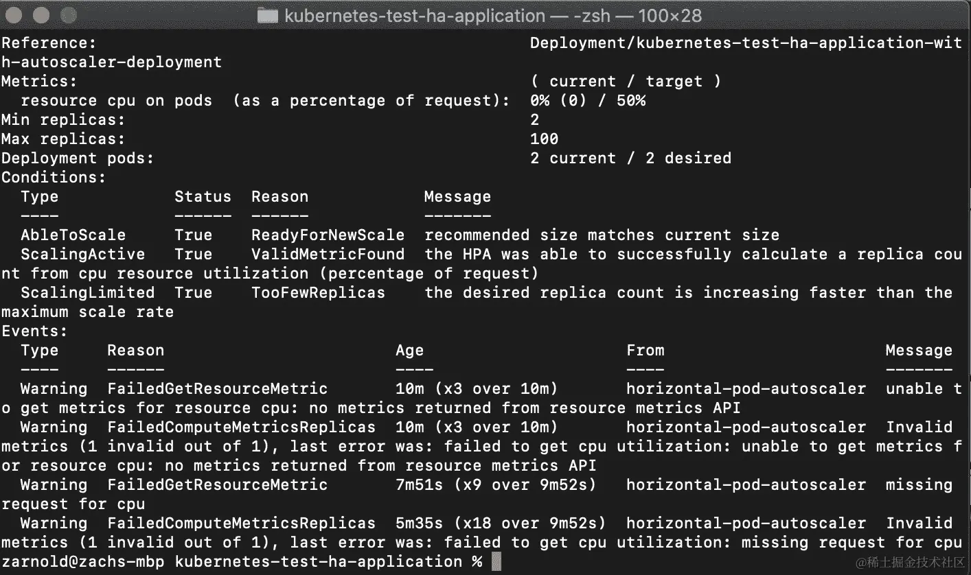 图 15.19：获取有关我们的 HPA 的详细信息