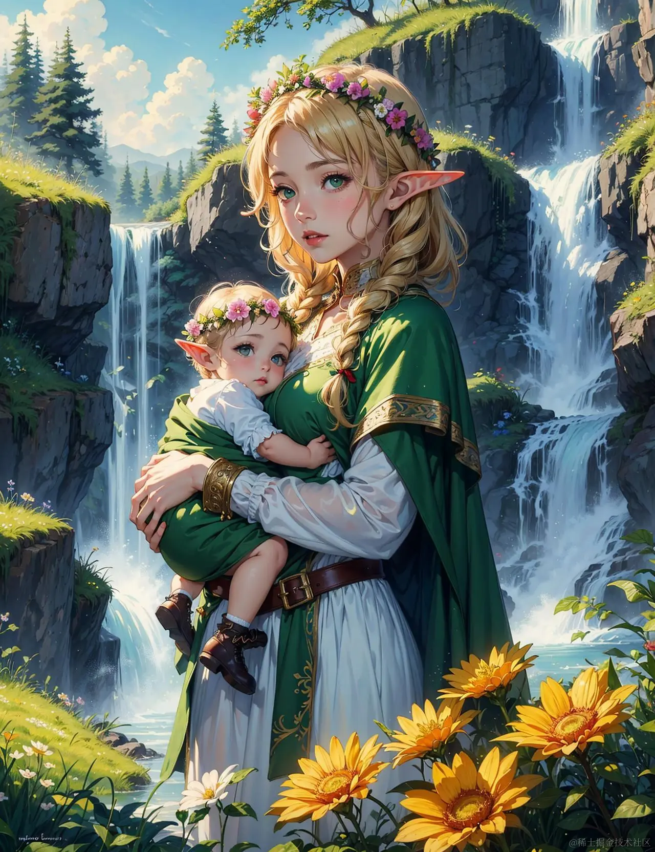 24358-365120107-masterpiece-best-quality_a-detailed-ilustration-of-a-female-elf-druid-with-a-cloak-made-with-grass-and-flowers-with-a-baby-in.jpeg