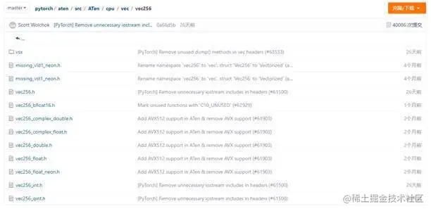 图17 PyTorch aten/src/ATen/cpu/vec/vec256目录下文件