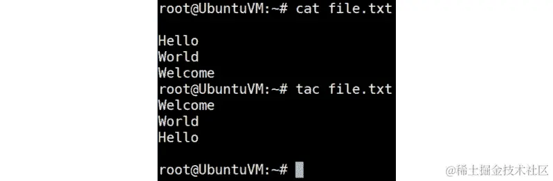 通过运行 tac 实用程序以逆序打印文件的内容。