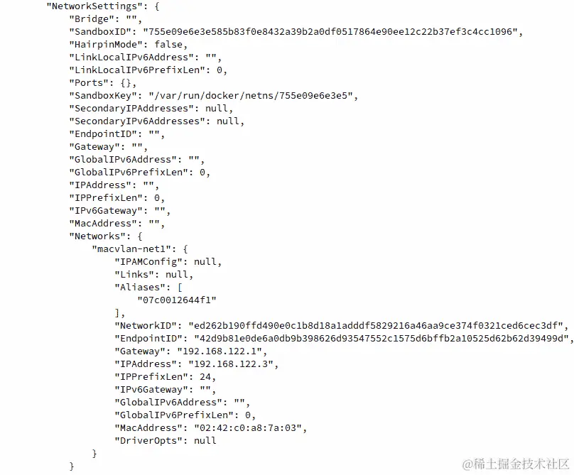 图 6.23：macvlan2 容器的 docker inspect 输出
