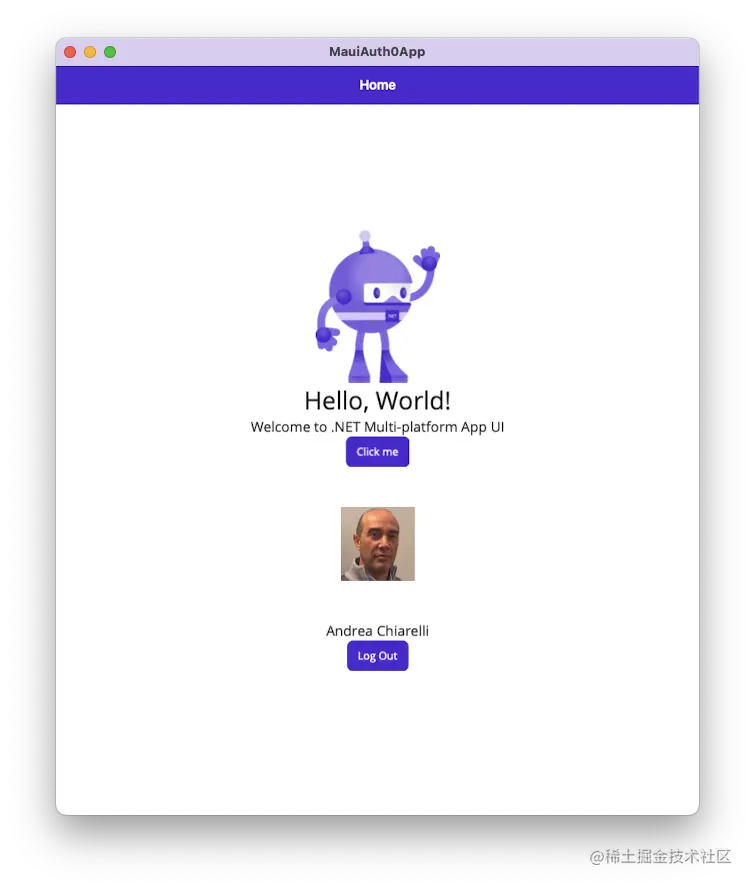 MAUI app with the logout button