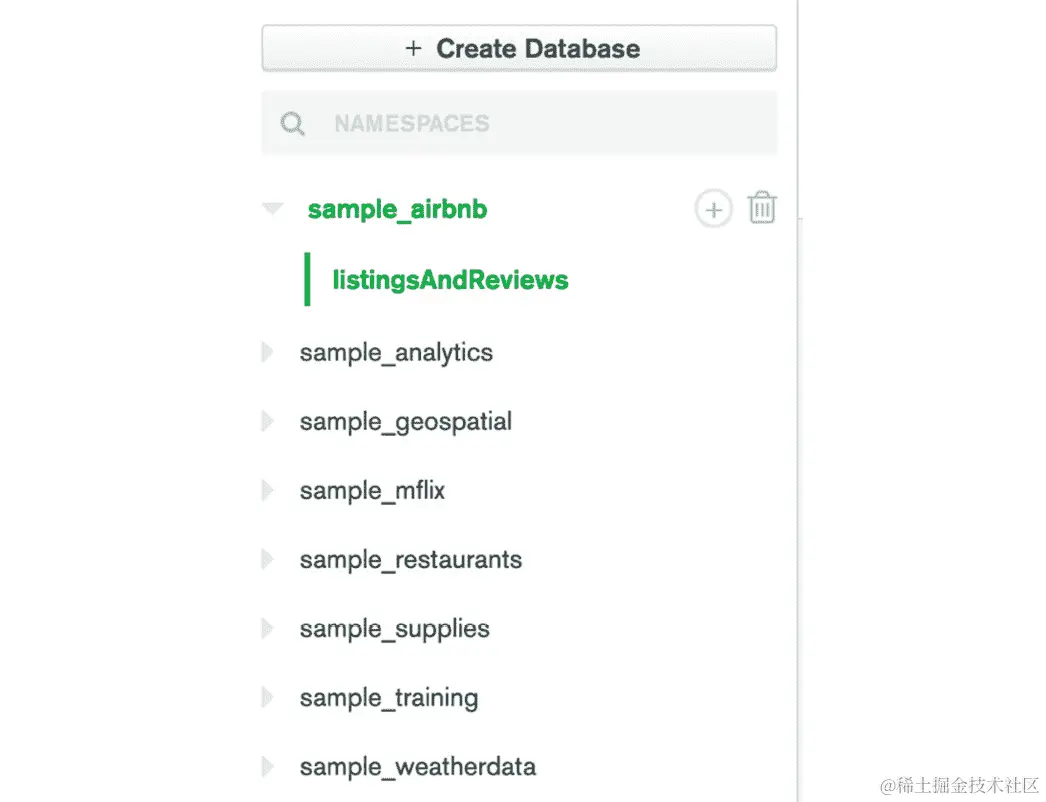图 2.18：示例数据库列表