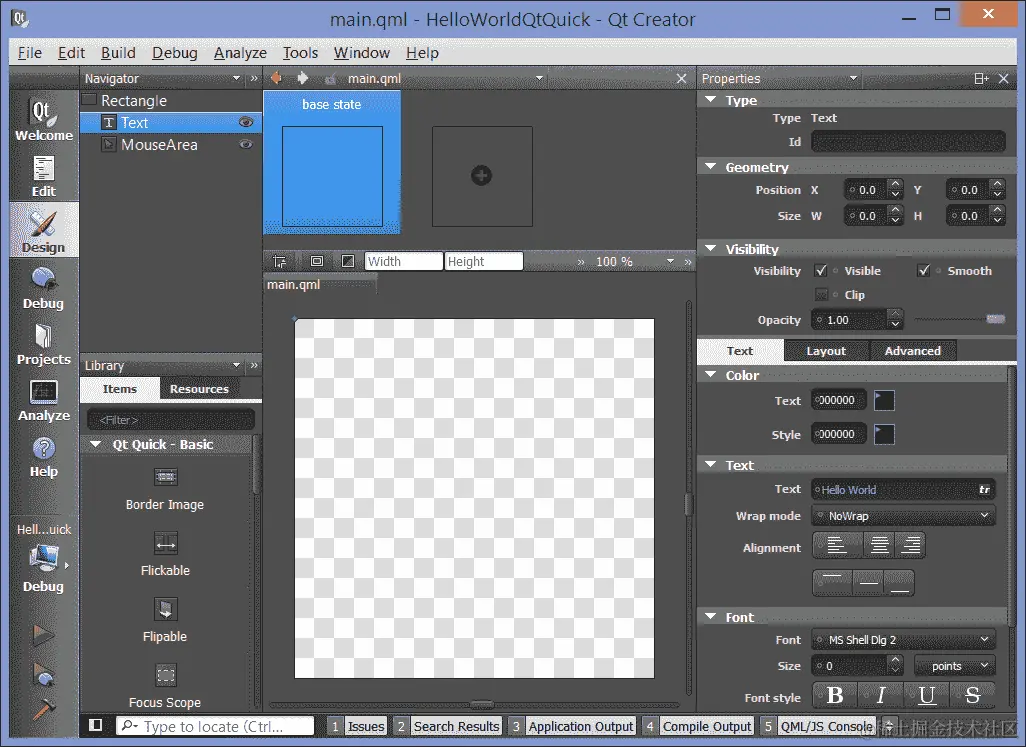 使用 Qt Quick 的 Hello World