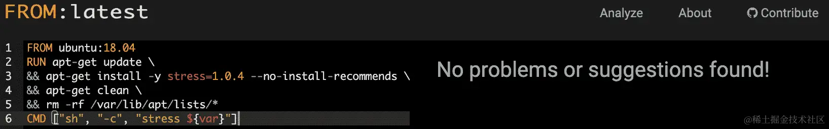 图 12.4：docker-stress Dockerfile 现在遵循最佳实践