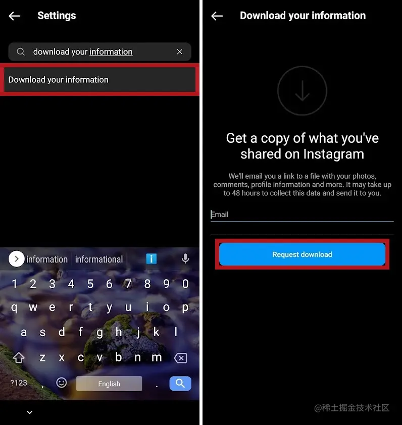 从 instagram mobile 下载您的信息