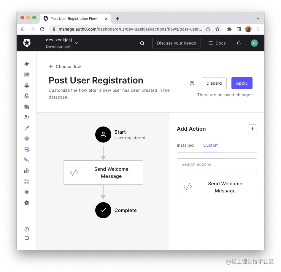 Post user registration Auth0 flow with Action