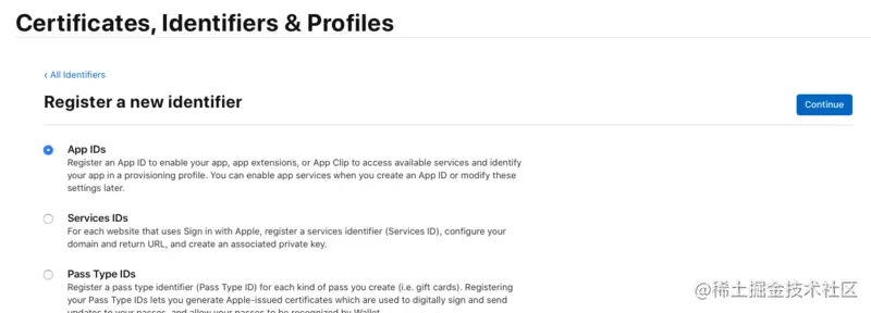 1.选择'App IDs'项