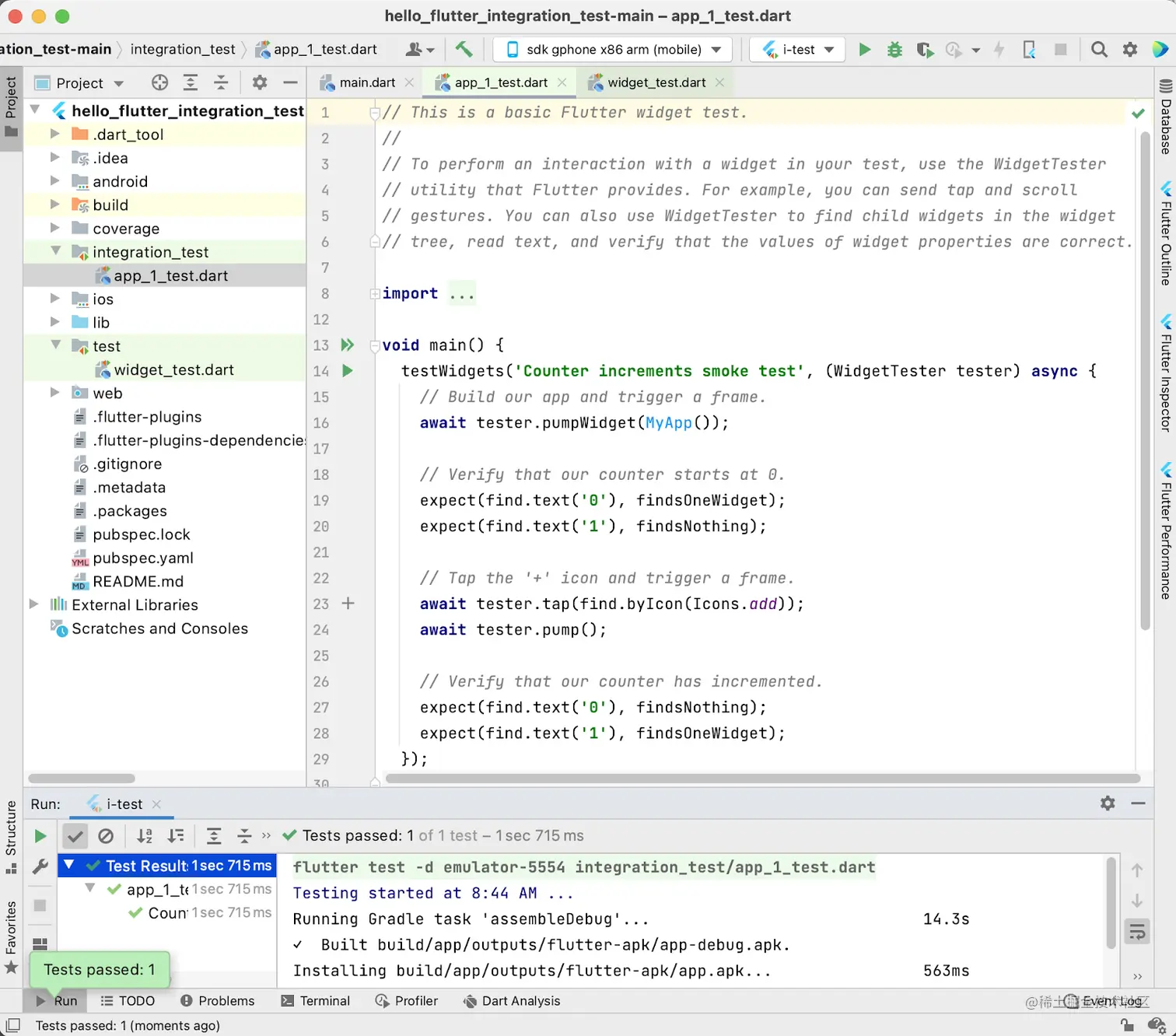在 IntelliJ / Android Studio 中对 Flutter 应用进行集成测试