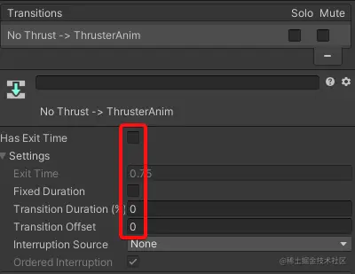 推进器的着陆器过渡设置