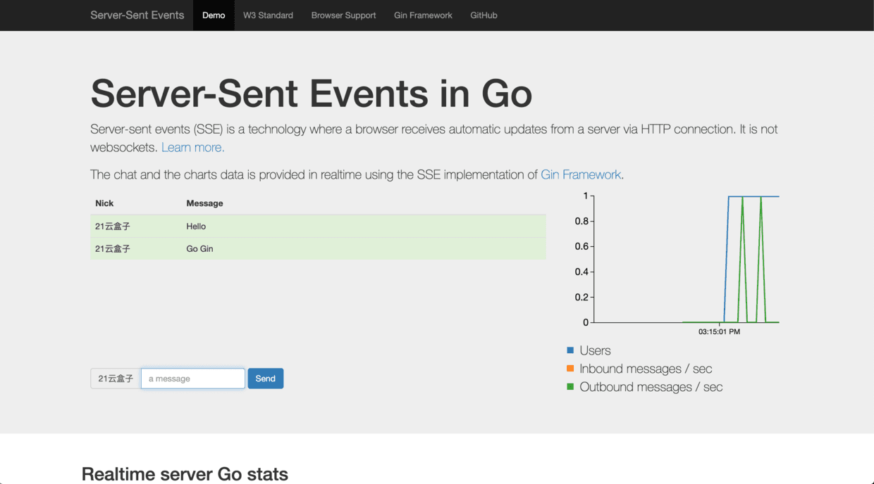 Go Gin 实时聊天示例截图