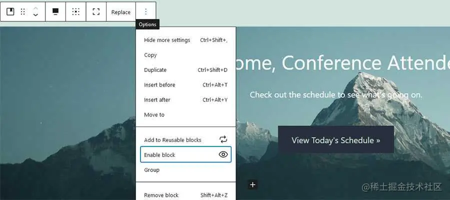 Display a hidden block with the "Enable block" setting.