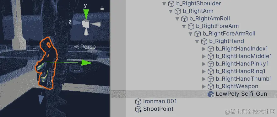 图 17.22 – 将武器放在手骨中