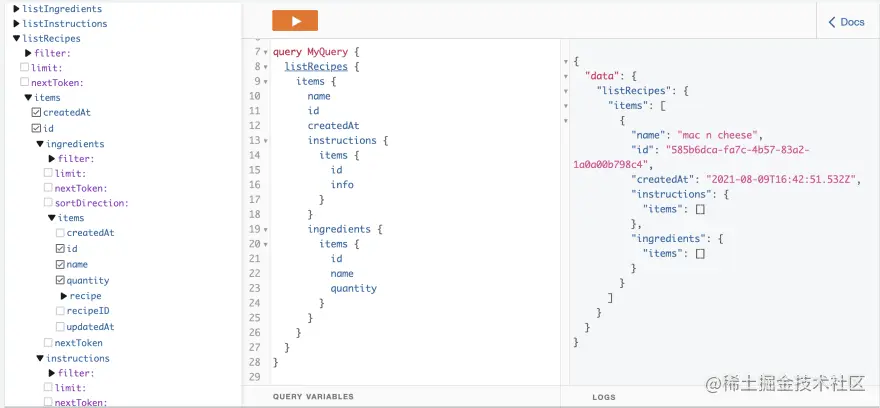 Display of the final query
