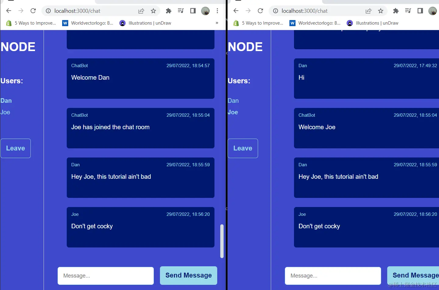 Two windows chatting in realtime.