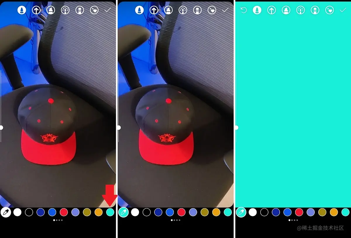 触摸并按住屏幕以使用所选颜色填充 Instagram 故事