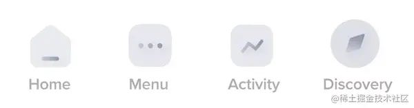 Animated gif. Shows a nav bar with four grey icons. On :hover/ :focus, a tinted icon slides and rotates, partly coming out from behind the grey one. In the area where they overlap, we have a glassmorphism effect, with the icon in the back seen as blurred through the semitransparent grey one in front.