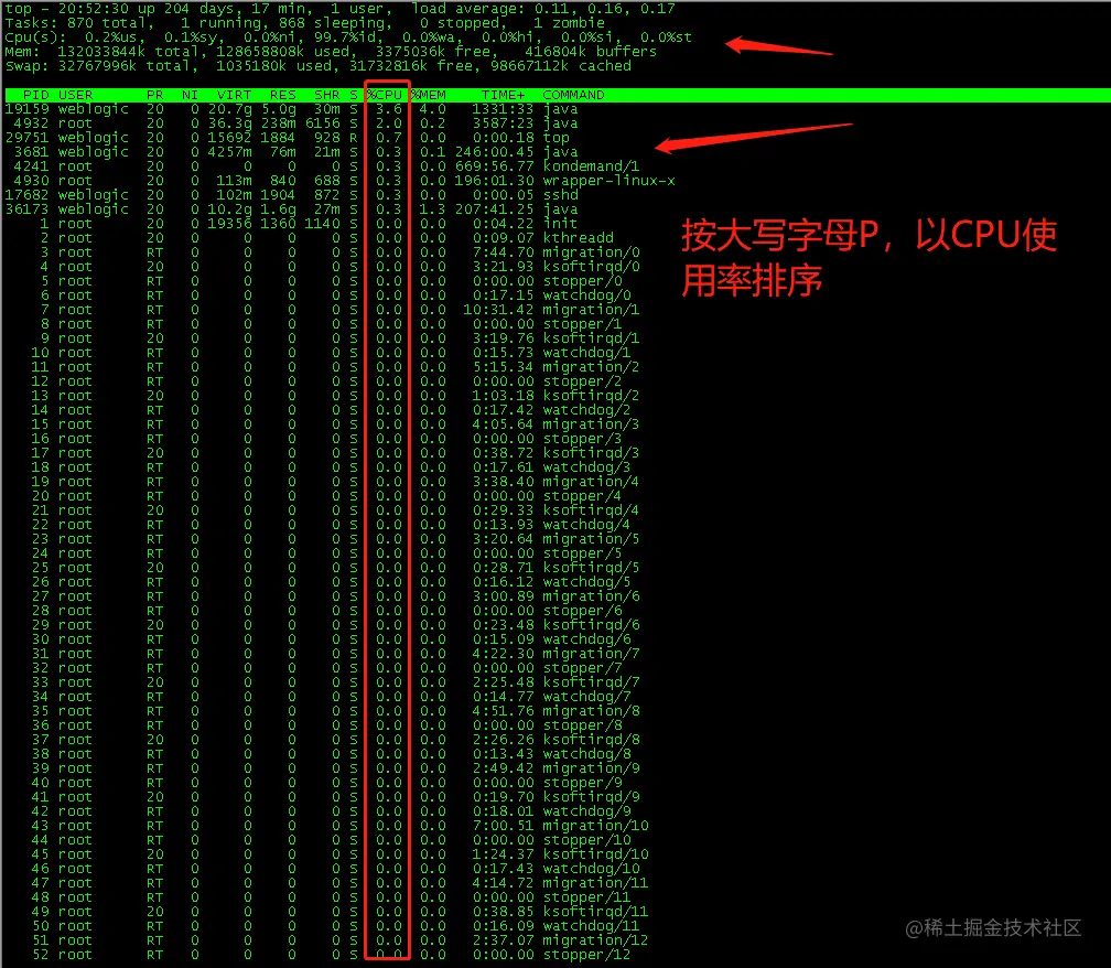 以CPU使用率排序