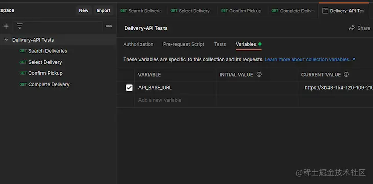 Postman Variables Delivery API Tests