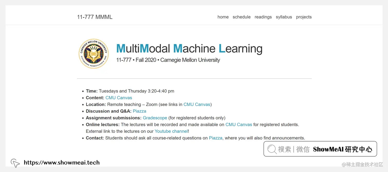 11-777; Multimodal Machine Learning; 多模态机器学习