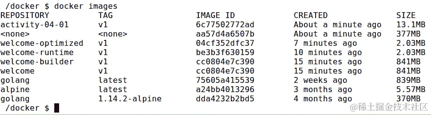 图 4.15：列出所有 Docker 镜像