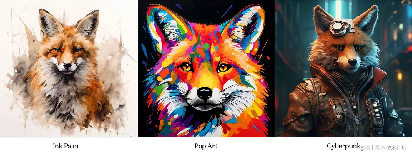 Midjourney beginner’s guide, Permutation Prompt of A Fox in the style of Inkpaint, Pop art, Cyberpunk