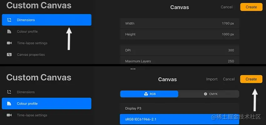 Canvas Dimensions and color profile in Procreate