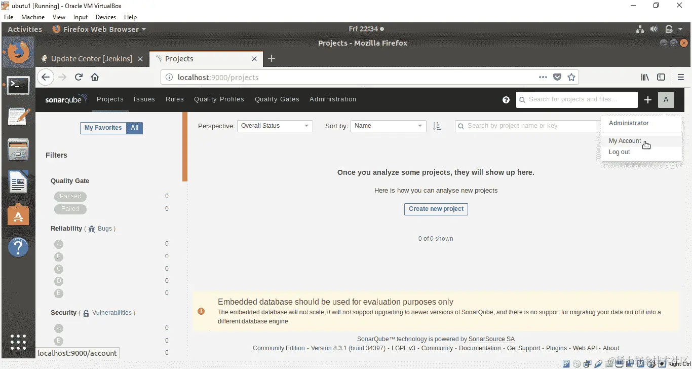 图 8.39：SonarQube 仪表板