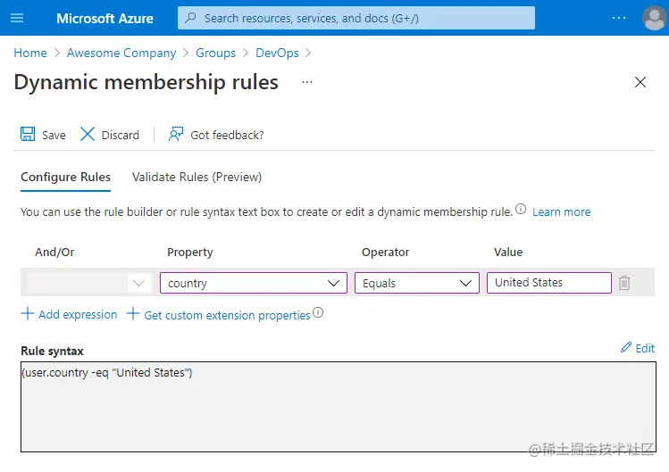 azure group dynamic membership rules