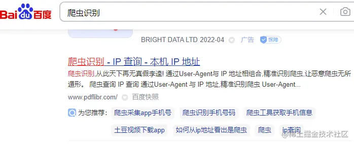 百度搜索爬虫识别结果